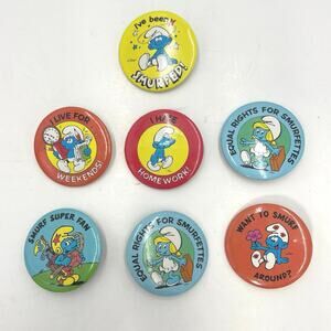 Vintage Smurfs Collectible Pinback 2” Buttons 1980’s Peyo- Lot of 7
